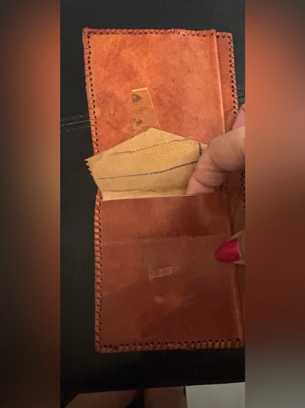 Vintage Handcrafted Shantiniketan Leather Envelope Clutch Purse Set